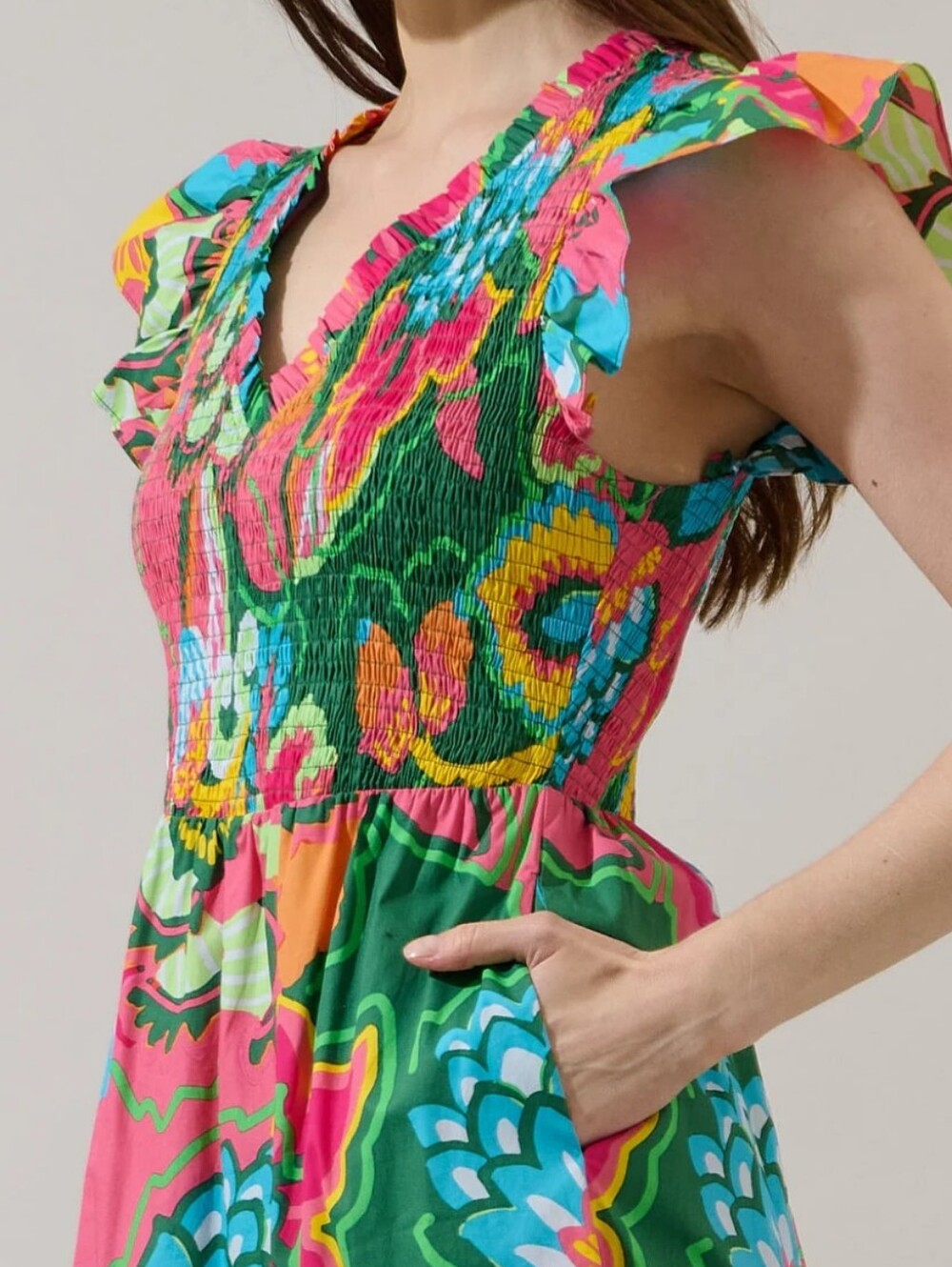 Sugarlips Lanai Tropics Sunfire Smocked Tiered dress Size M Medium - Picture 4 of 14